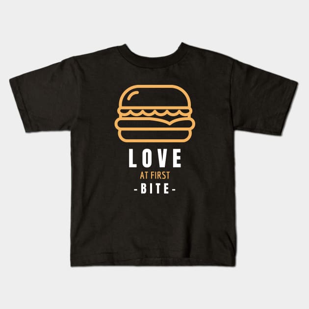 Burger - Love at First Bite - Burger Lovers Gift Kids T-Shirt by stokedstore